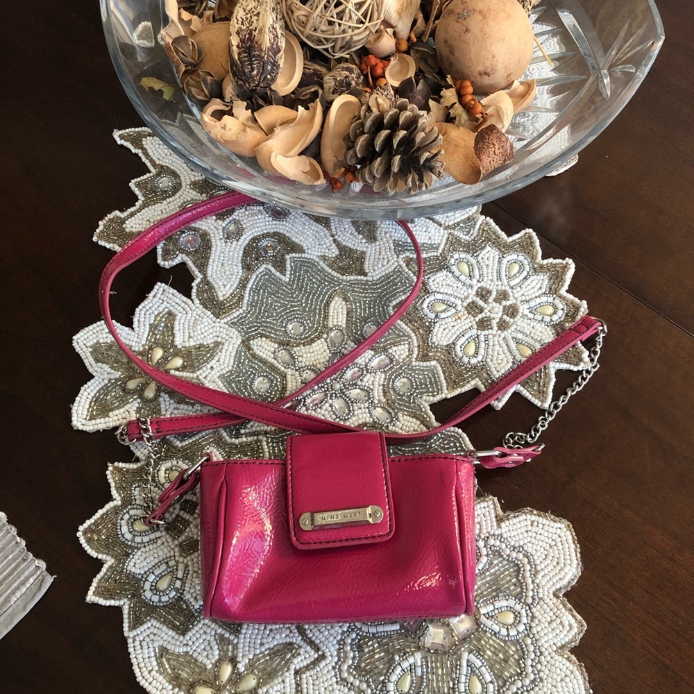 NINE WEST // mini-hot pink-zipper crossbody bag! // silver hardware